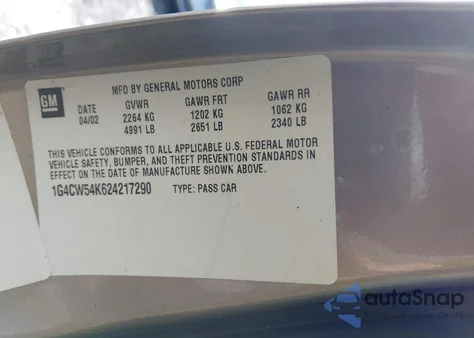 2002 Buick Park Avenue from USA, damaged, VIN 1G4CW54K624217290